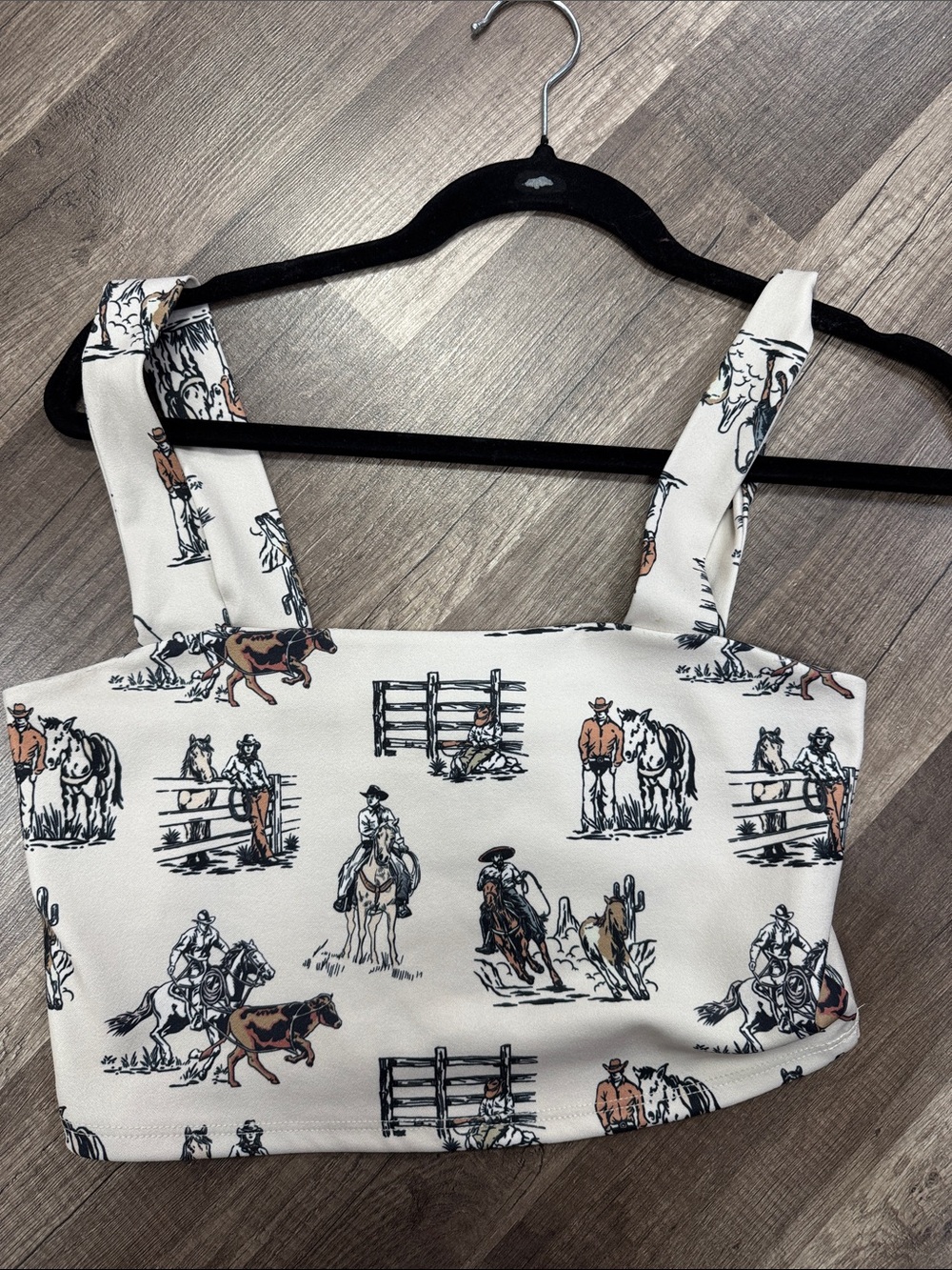 Cowboy Print Cropped Tank Top in Cream and Black